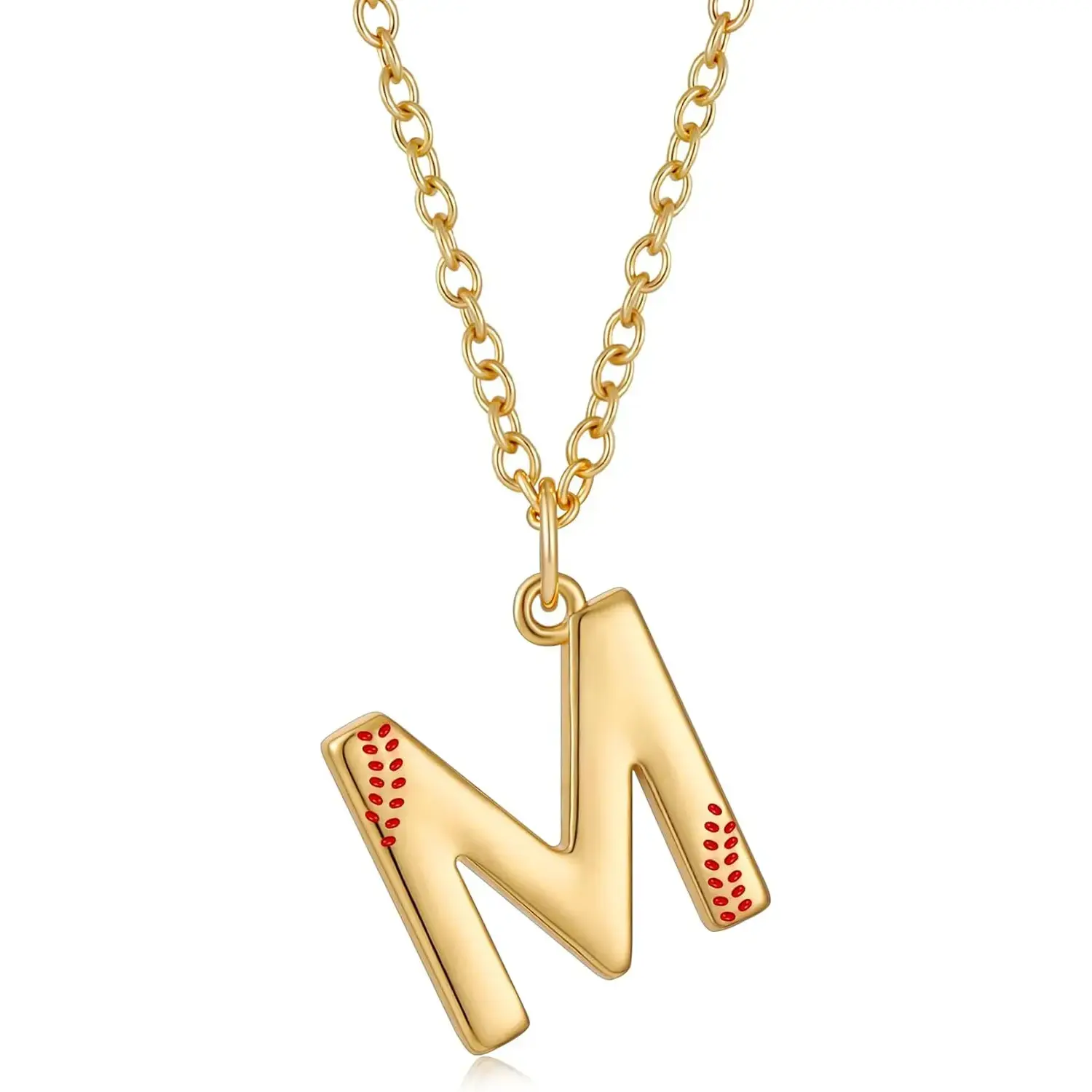 Softball Initial Necklace for Women Girls, 14K Gold Plated A-Z Letter Pendant Necklace Softball Baseball Mom Themed Jewelry Gifts