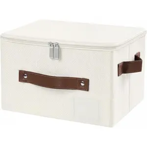 Lucky Monet 1PCS Storage Bins with Zipper Lids 10"x8"x7" Foldable Lidded Fabric Storage Boxes Baskets Cotton Linen Closet Shelf Clothes Organizer Container with Handles & Label Pocket (