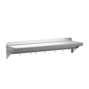 GARVEE Stainless Steel Shelf Wall Mounted, NSF Commercial Wall Shelf, Floating Shelving for Kitchen, Restaurant, Home, Hotel, 48 x 12 Inches Flat Surface with 7 Hooks