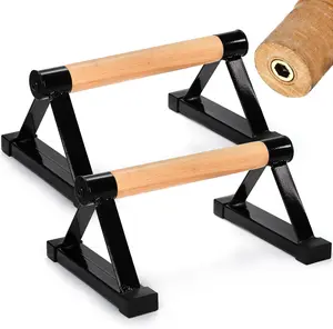 Push Up Bars, Solid Wooden Parallettes Bars with Sturdy Steel Bracket Anti-slip Handstand Bars for Calisthenics, Fitness, At  Gym Floor Workouts Equipment, Support Max 600 lbs, Black