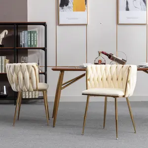 [SOIYELIFE] Seize This Set of 2 Exquisite Ivory Dining Chairs! Featuring a Contemporary Golden Metal Frame and Luxurious Velvet Fabric, Complemented Elegant Golden Legs. Ideal for Enhancing the Aesthetic of Your Dining Room or Kitchen, These Chairs Blend