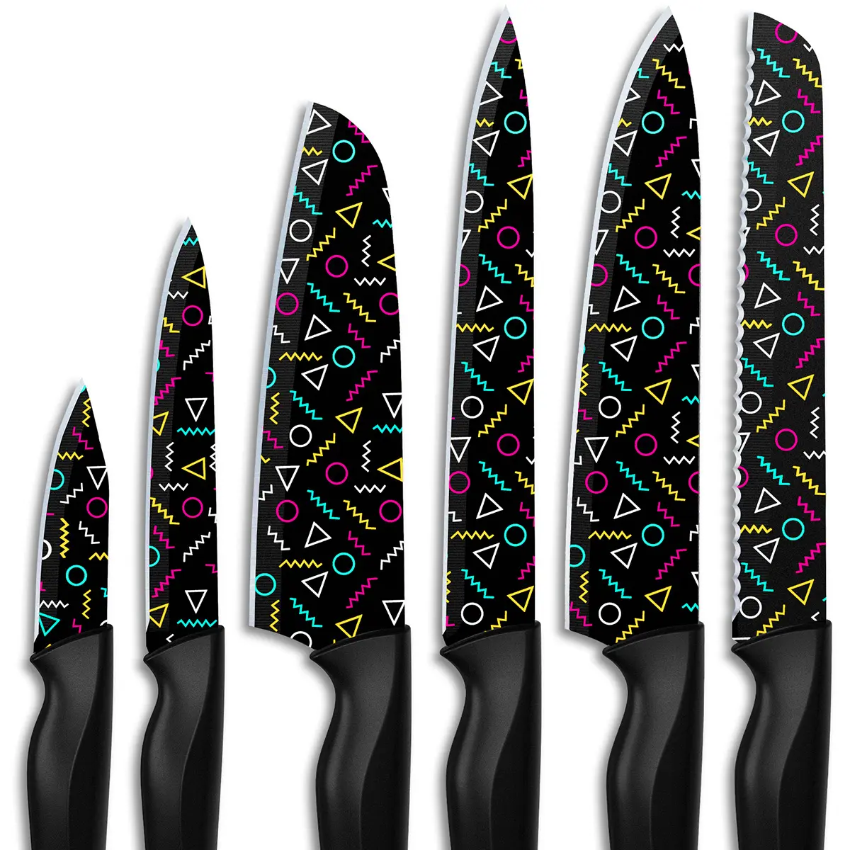 Astercook Modern Kitchen Knife Set - 6 Rust-Resistant Coated Stainless Steel Cutting Knives, 6 Edge Guards, Dishwasher Safe, Ideal Gift for Girlfriend, Daughter, Wife