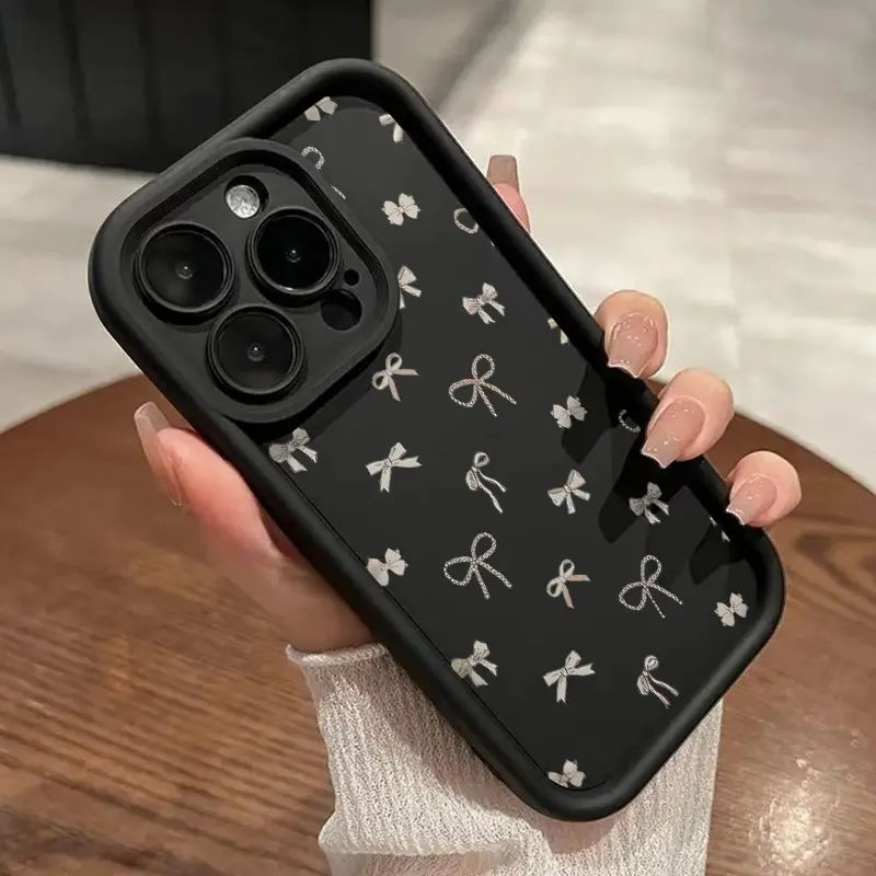 Trendy Bow Pattern TPU Phone Case for iPhone 16 15 14 Pro Max 13 12 11 XR XS Plus Shockproof Full Camera Protection Durable slim Silicone Cover Cellphone Protective