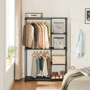 SONGMICS Portable Closet, Freestanding Closet Organizer, Clothes Rack with Shelves, Hanging Rods, Storage Organizer, for Cloakroom, Bedroom, 44.1 x 16.9 x 65 Inches