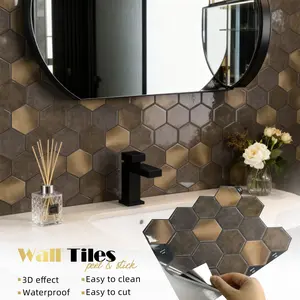 10 Sheets Self-Adhesive Tile Easy-Cut & Maintain Wallpaper Kitchen Splash Guard Wall Decor, Durable PET Material Marble Pattern Hexagon Tiles Multi-Purpose Vinyl Tiles for Home Renter Renovation