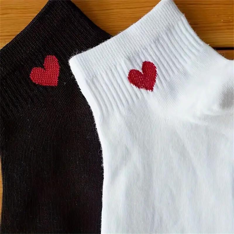 5 Pairs Of Teenager's Anti Odor & Sweat Absorption Fashion Heart Print Low Cut Socks, Comfy & Breathable Socks, All Seasons Womenswear Women