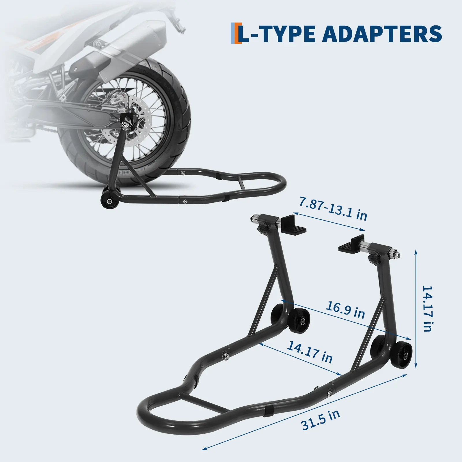 Universal Motorcycle Lift Stand Combo 900 lb Capacity, Adjustable Front and Rear Paddock with U and L Spool Adapters, Heavy Duty for Bike Maintenance and Cleaning, Fits Most Motorcycles