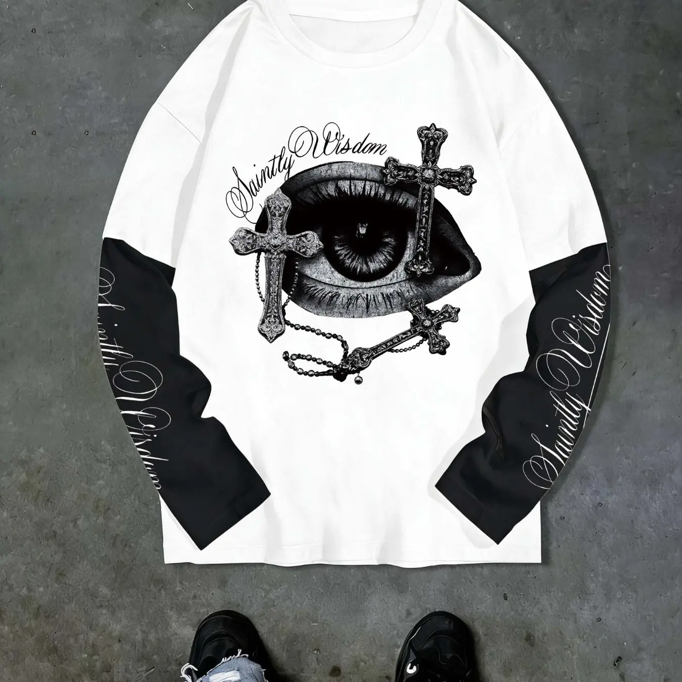 Men's Dark Butterfly Gothic Long Sleeve T-Shirt, Y2K Grunge