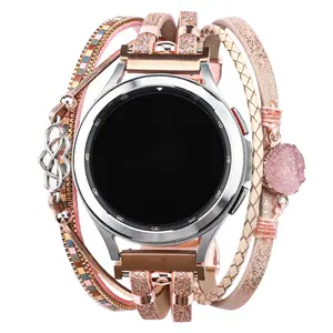 Bohemian Leather Strap for Samsung Galaxy Watch 7, 6, 5, 4, Classic 6, Pro 5, Active 2, Handmade Multi-Layered Band, 20mm, 22mm