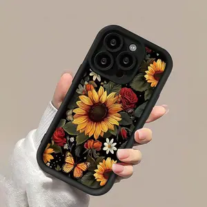 Case for iPhone 17 16 Pro Max 15 Plus 14 13 12 11 Air Stylish Sunflower and Flower Trendy Pattern Drop Protection Shockproof Soft Silicone Smartphone Cover Valentine Gift For Girls and Women.HMB93