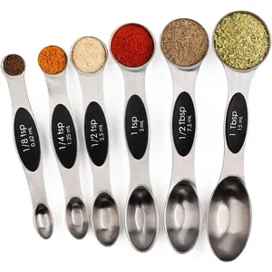 Stainless Steel Measuring Spoon Set, 6 Counts/set Magnetic Measuring Spoon, Dual Sided Stackable Teaspoon for Measuring Dry and Liquid Ingredients Kitchen Measuring Utensils