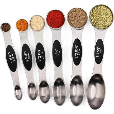 Stainless Steel Measuring Spoons Set, 6 Counts/set Magnetic Measuring Spoon, Dual Sided Stackable Teaspoon for Measuring Dry and Liquid Ingredients Kitchen Measuring Utensils, Kitchenware
