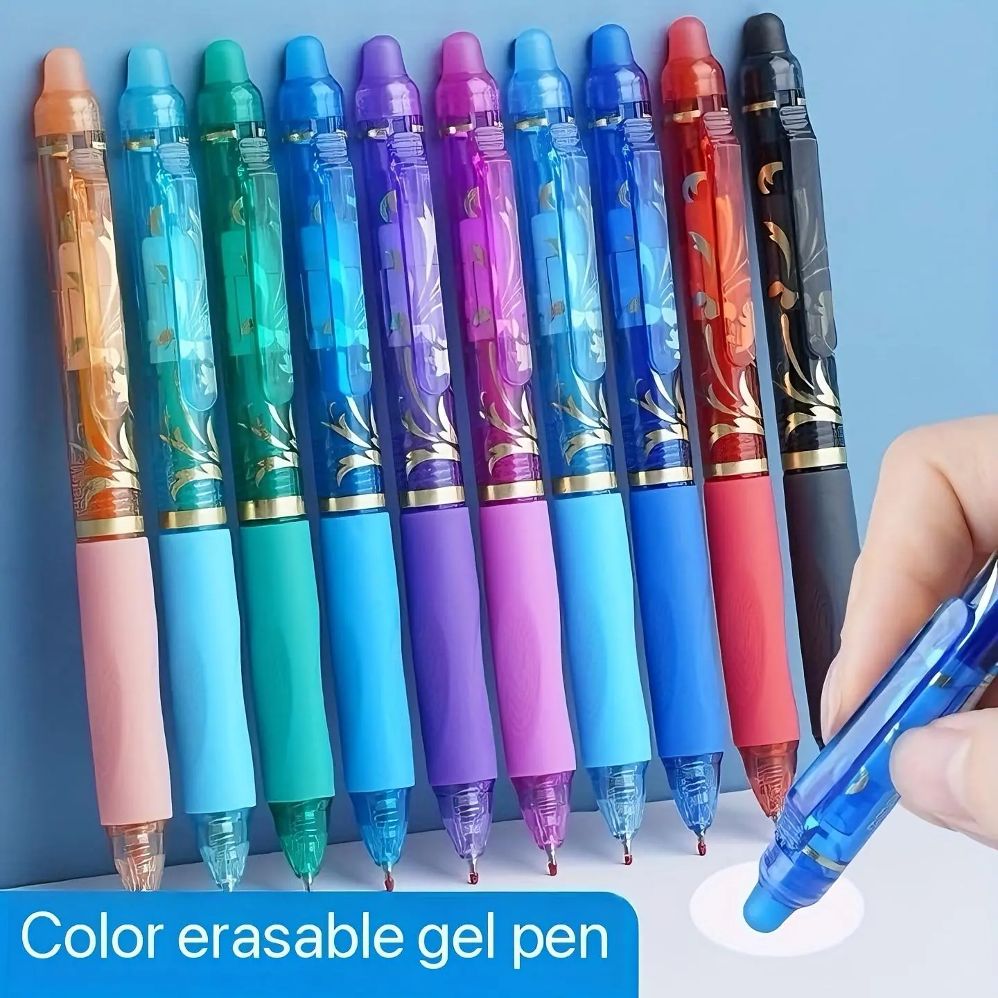 Fine Point Erasable Gel Pen Set, 10pcs/set Retractable Plastic Writing Pen with Built-in Eraser, Office Stationery & Supplies for Home School Dormitory