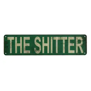 The Shitter Retro Metal Tin Sign - Vintage Green & White Distressed Iron Wall Decor for Man Cave, Home, Cafe, Shop, Garage, or Bathroom - 4x16 Inch, Metal Wall Art Decor, Perfect for Room Decor