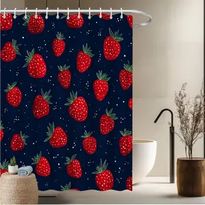 1pcs Fruit Theme Bath Curtain-2D Flat Fresh Strawberries Pattern Print Shower Curtain Stylish Home Bathroom Decor 70.8x70.8 inches