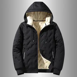 Men's Autumn and Winter Hooded Lamb Woolen Cotton Jacket - Warm and Puffed Full Zipper Jacket with Soft Polyester LiningFuzzy Sherpa Fleece Windproof Outerwear winter outfit winter outfits heated jacket winter going out outfits christmas party outfits