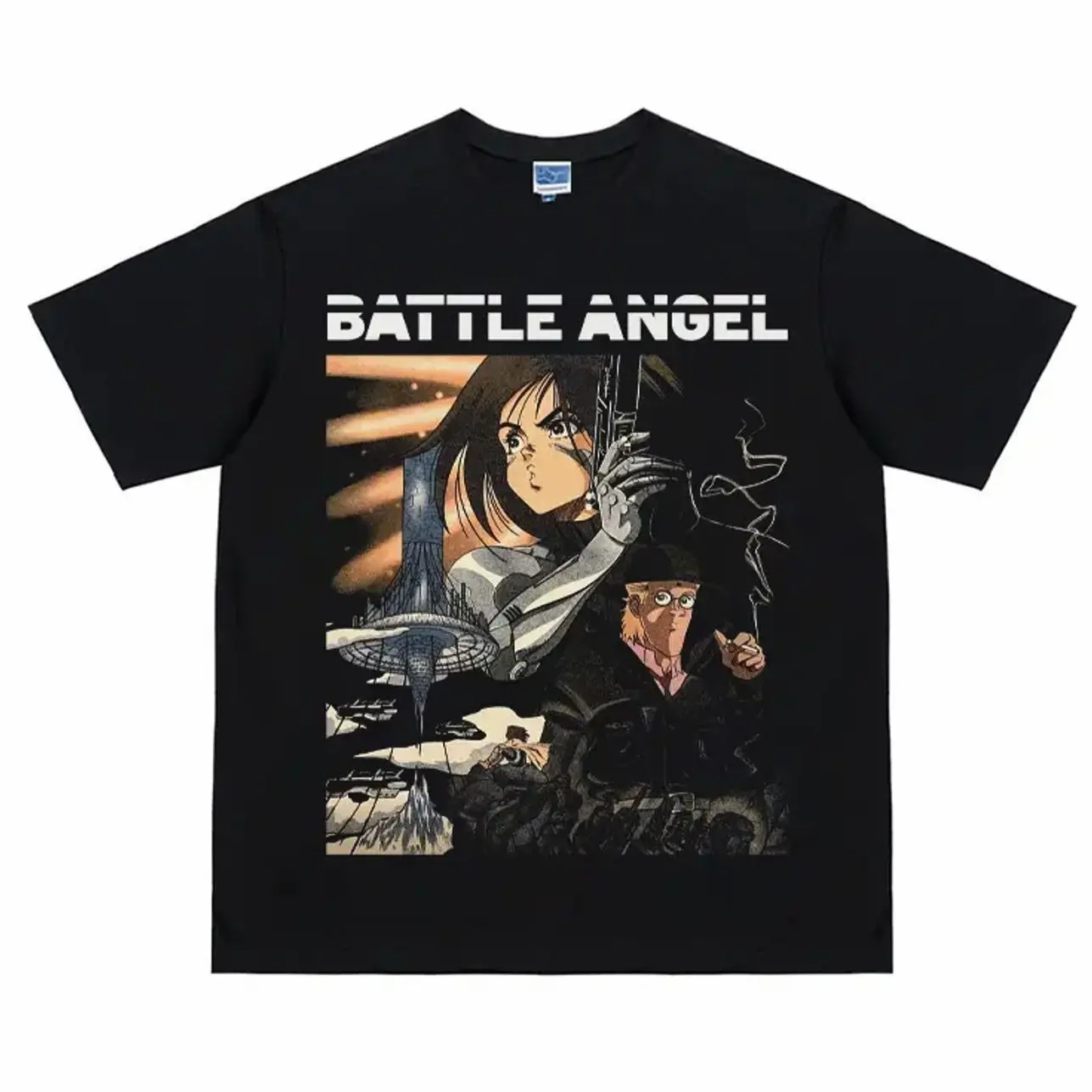 GUNNM "Battle Angel Alita" Vintage Oversized Tee Anime T-shirt 100% Cotton Original Design Men's Top for Fans DTG Printing Menswear Tshirt Streetwear Tropical Round Neck Shortsleeve OST