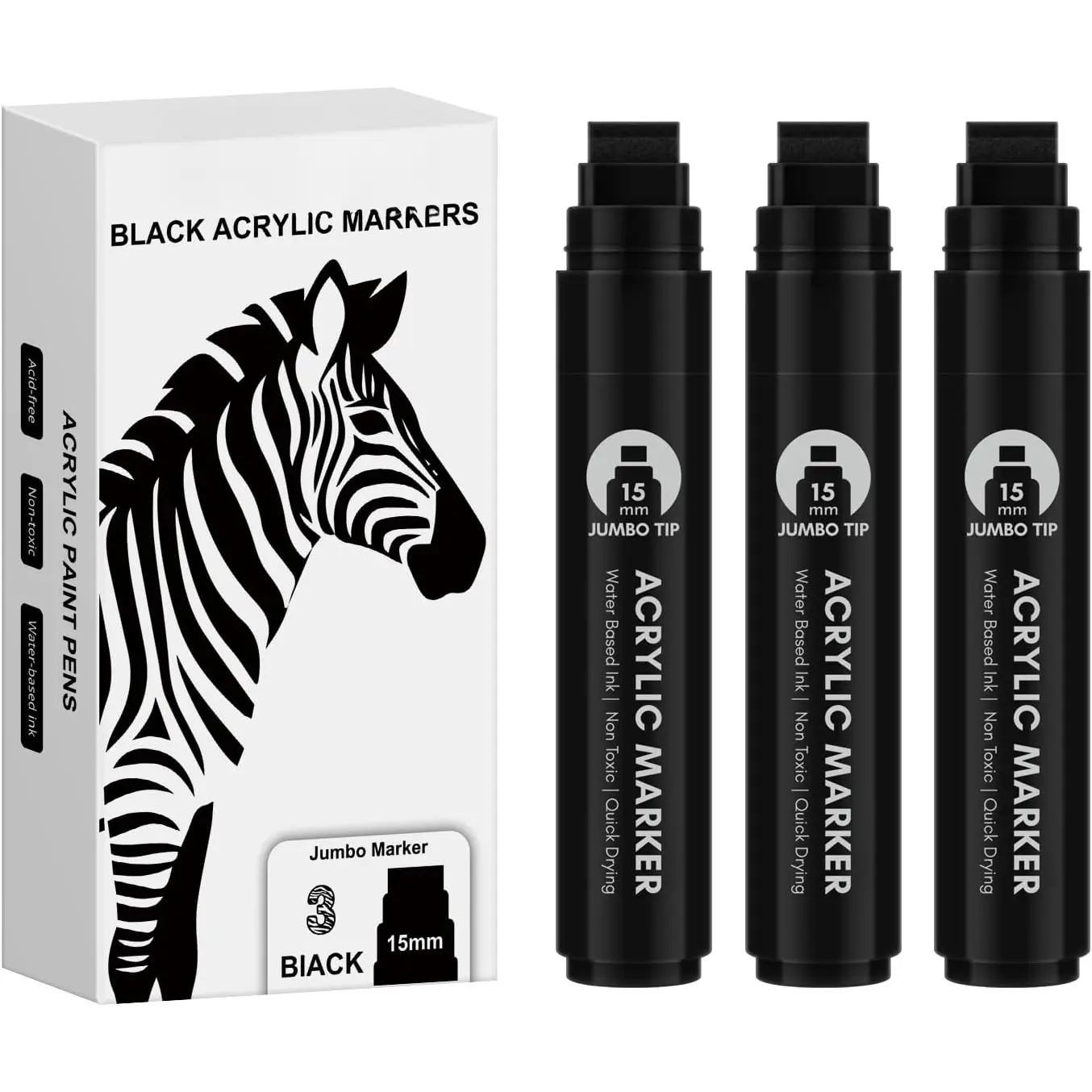 3 count Black  Permanent Markers: 15mm Wide Tip Thick   Pen Large Calligraphy Marker for Rock Painting, Poster, Sign, Canvas, Glass, , Ceramic