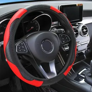 Car Steering Wheel Cover, 15 Inch Carbon Fiber Microfiber PU Leather Elastic Protective Cover, Non-Slip Breathable Car Interior Accessory Automotive Car Accessories
