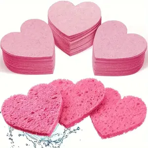 Heart-Shaped Compressed Wood Pulp Cotton Rounds, Facial Cleansing Sponges, Makeup Remover Pads, Absorbent & Reusable Skincare Tools