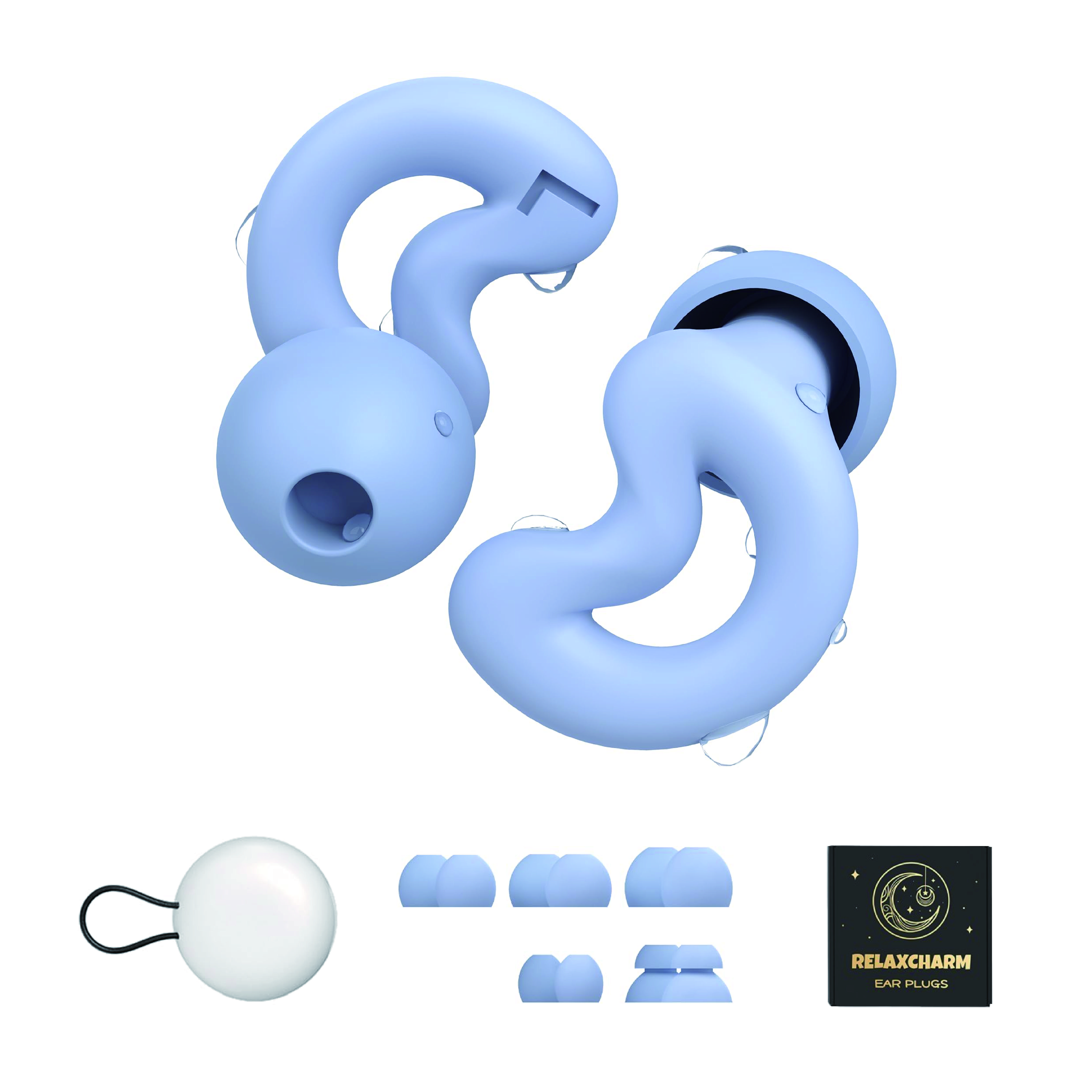 RelaxCharm Ear Plugs for Sleeping Noise Cancelling Up to NRR49dB-Ultra Soft, Reusable Silicone Ear Plugs for Sleep Snoring Blocking, Side Sleepers-10 Ear Tips in XS/S/M/L/Double Layer Tranquil Blue