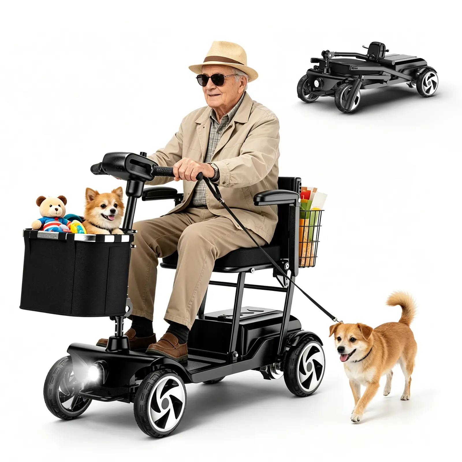 4-Wheel Ride-On Mobility Scooter for Seniors (Ride on Wheels) - 15-Mi Max Range, Included Charger, Storage Basket, and Keys