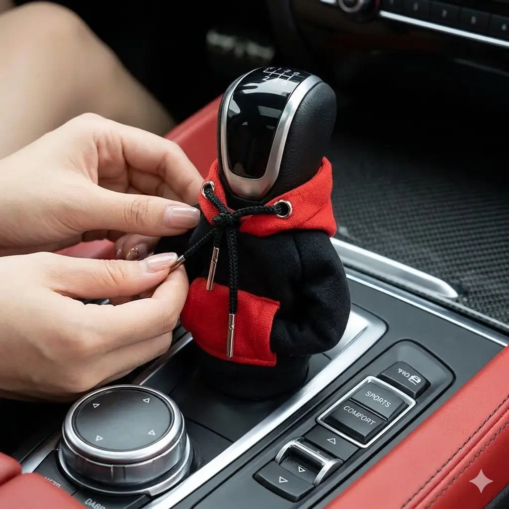 Stylish Car Gear Shift Hoodie Cover • Cute Mini Shifter Sweatshirt Protector (Universal Fit)