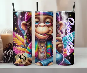 Weed Smoking Monkey Tumbler 20 oz - Perfect for Your Next High - Cup, Drinkware Stainless Lightweight Water Bottles Bottle Straw Stylish Mug Lid holiday tumbler xmas tumbler stainless steel cup