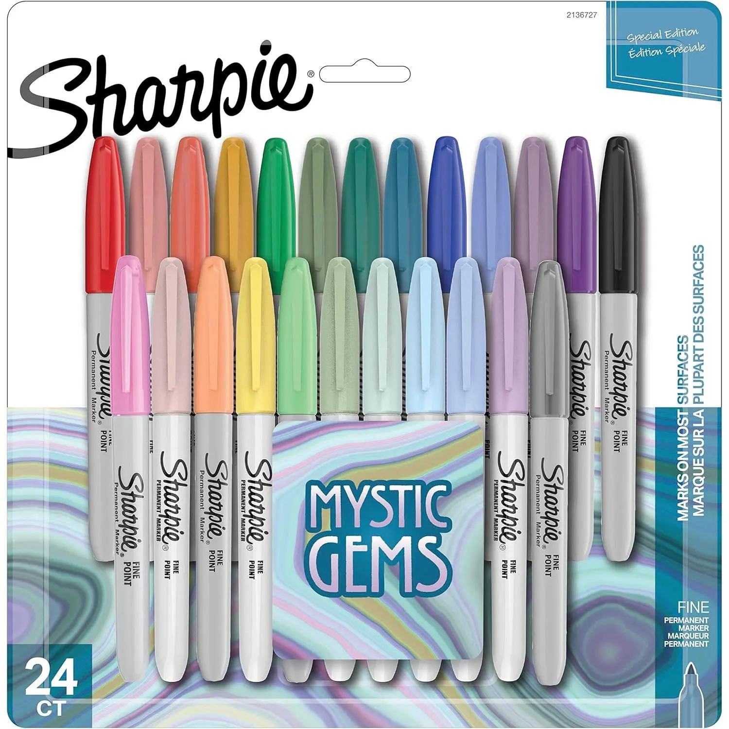 Sharpie Fine Point Permanent Markers, Mystic Gem Colors, Assorted, 24 Count pencil