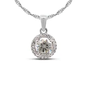 Janie Halo Solitaire Necklace for Women by Ginger Lyne | Round Hearts Arrows Cut Pendant and Chain for Her | Gift for Wife or Girlfriend
