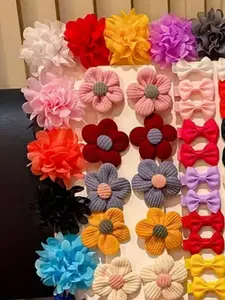 30pcs Random Flower Bow Hair Clips Set, Perfect for Casual Outings & School Wear, Ideal Gift for Cute Girls' Hairstyles