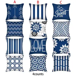 4-Piece Blue Home Pillow Covers Set, Geometric Floral Design, Cozy Textures, Perfect for Various Occasions Decor, Home Textile, No Insert Included