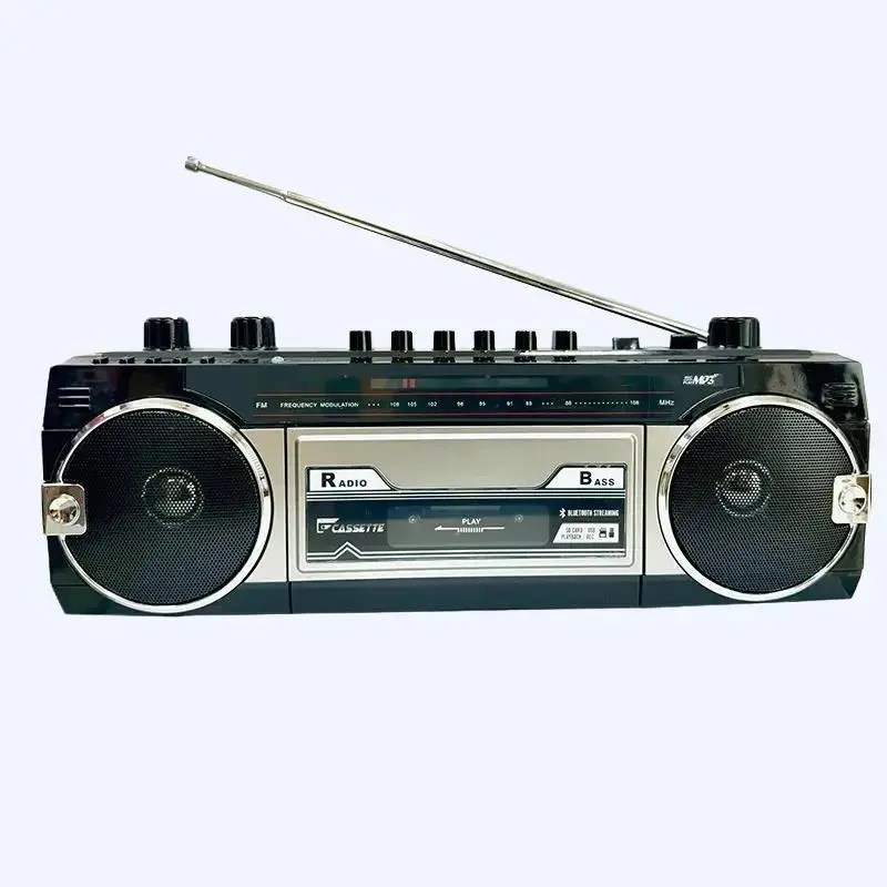 Retro Bluetooth Boombox Cassette Player with Audio Functionality - Convert Tapes to USB/SD/MicroSD, FM Radio, APP Control, Built-in Mic, Recording, Headphone Jack - Compact 80s Gift for Android Device Music Lovers (Black)