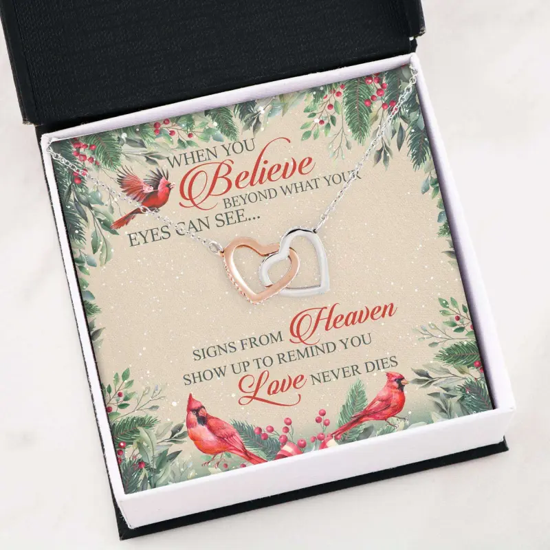 Girlfriend Necklace, Interlocking “ When You Believe Beyond What Your Eyes “ Cardinal Memories Necklace Gifts, Message To My Daughter, Daughter Gift, Father Daughter Necklace, Christmas Gift, Birthday Gift