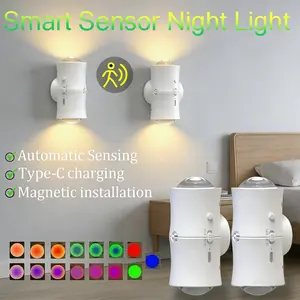 Rechargeable LED Motion Sensor Night Light – 8 Ambient Colors, Auto-On, Long Battery Life, Stick Anywhere, No Outlet Needed – Cozy, Plug-Free Lighting for Bedroom, Bathroom, Stairs & More!