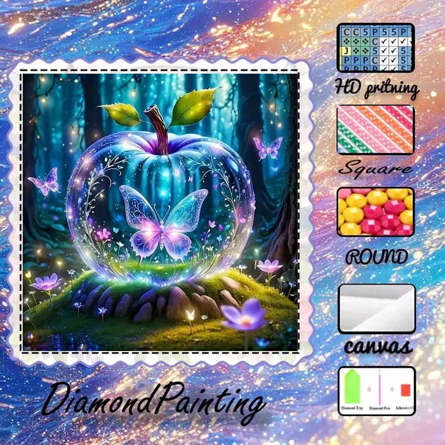 5D-DIY, Diamond art tools, velveteen canvas, diamond art, Handicraft diamond painting kit, butterfly, crystal ball AB diamonds, crystal diamonds, perfect home decoration, handmade diamond art painting kit, special craft diamond art kit
