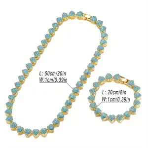 2Pcs Unisex Heart Chain Jewelry Set, Iced Out Bling Hip Hop Necklace Bracelet men