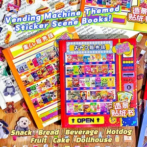 [Vending Machine Sticker Scene Books] Best for Food Lovers, 16 Themes & 32 Sticker Sheets: Snack, Bread, Cake, Hotdog, Dollhouse, Fruit, Beverage | Relaxing Sticker Scene, Puzzle Stickers, DIY, Decor, Journal Supplies, Stationary, Phonecase Stickers