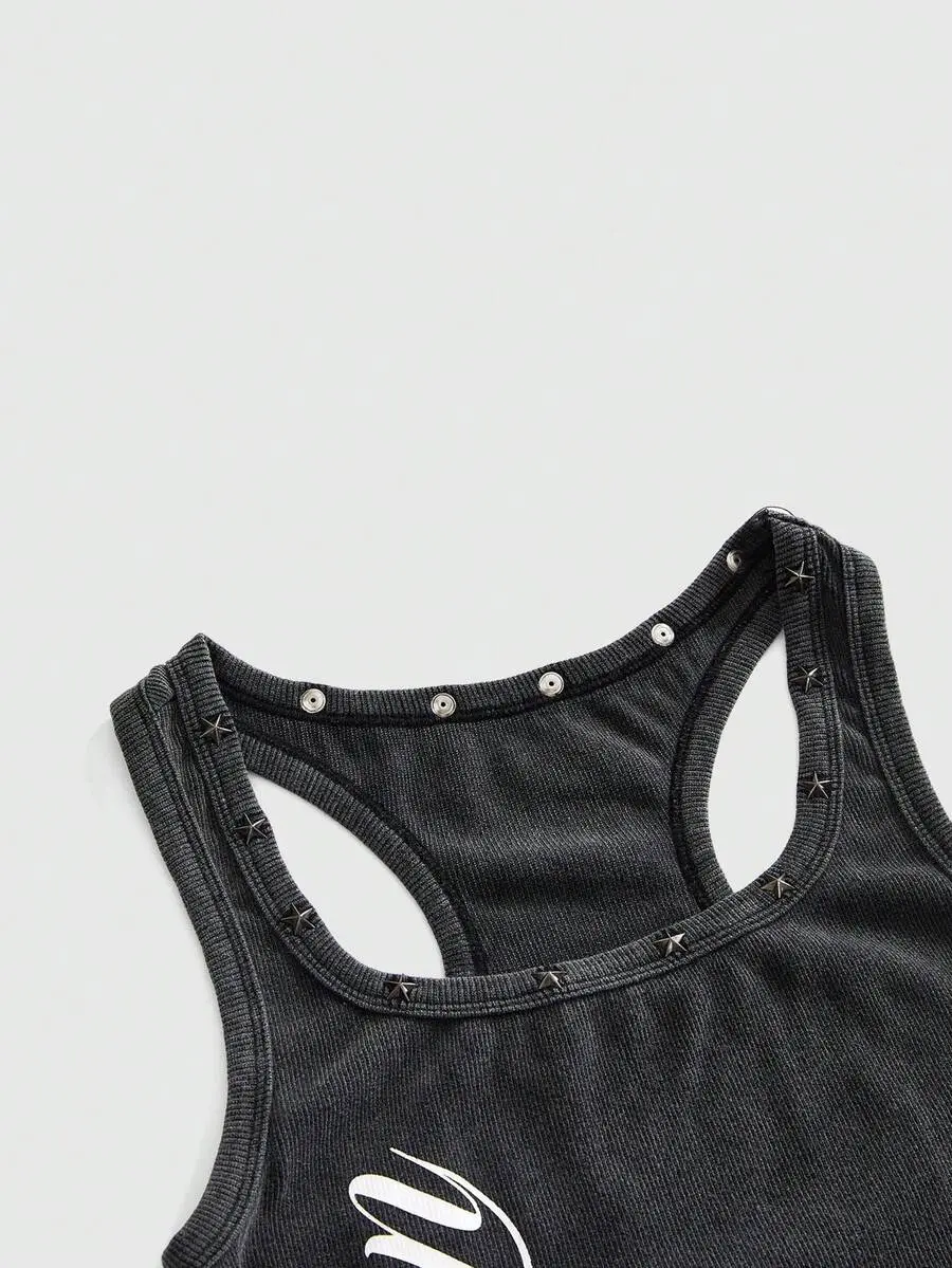Grunge Punk Women's Retro Baddie Unisex Streetwear Casual Star & Rivet Print Bodycon Mini Dress