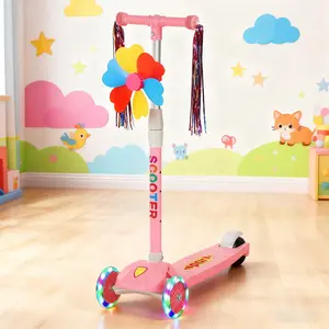 Pink Three-Wheel Scooter with Glowing Wheels Adjustable Height Tilt Steering Wide Deck Design Easy to Ride Party Gift