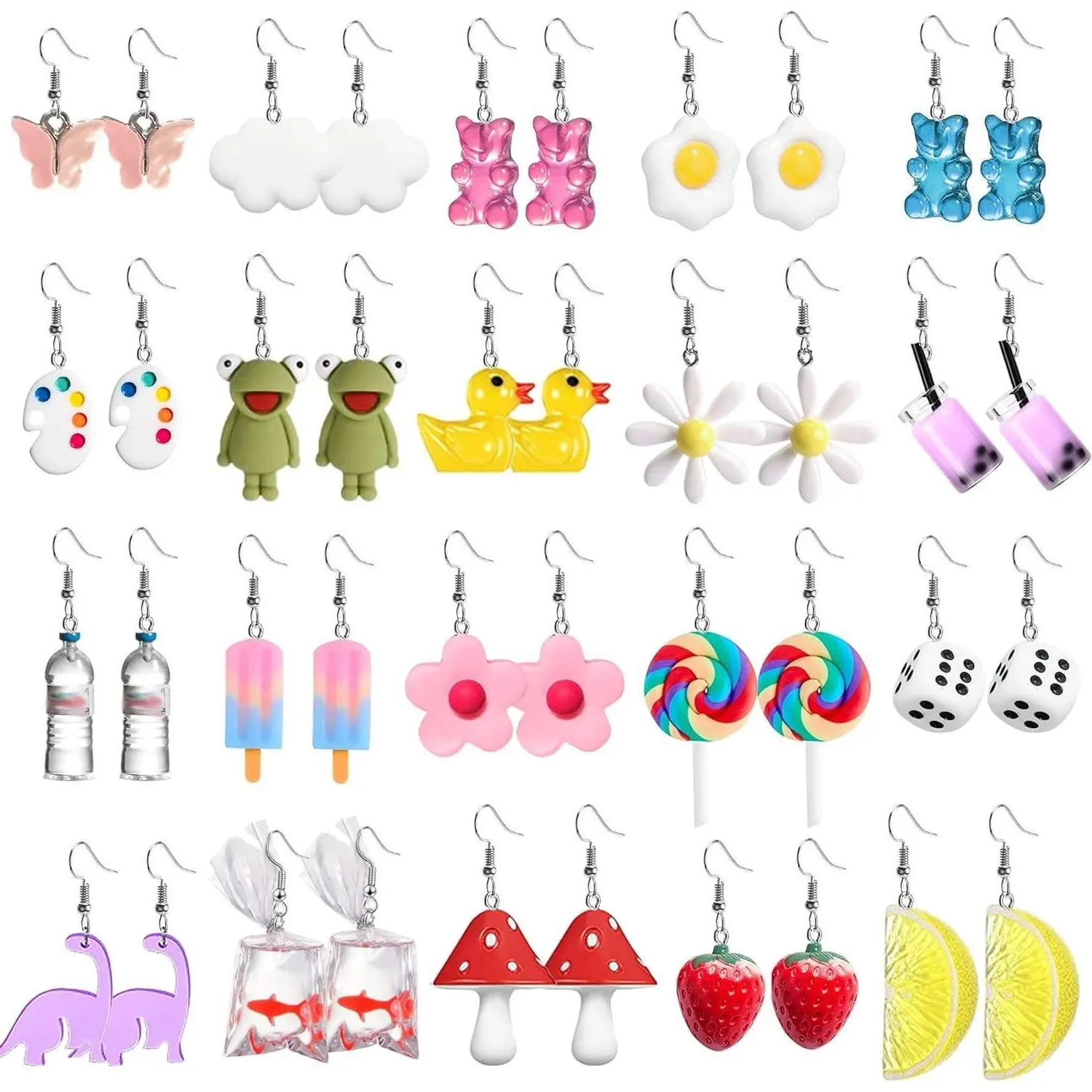 BY-EA17 20-25 Pairs Weird Cute Earrings Drop Dangle Earrings for Women Food Earrings Aesthetic Earrings Weirdcore Kawaii Funny Earrings Set
