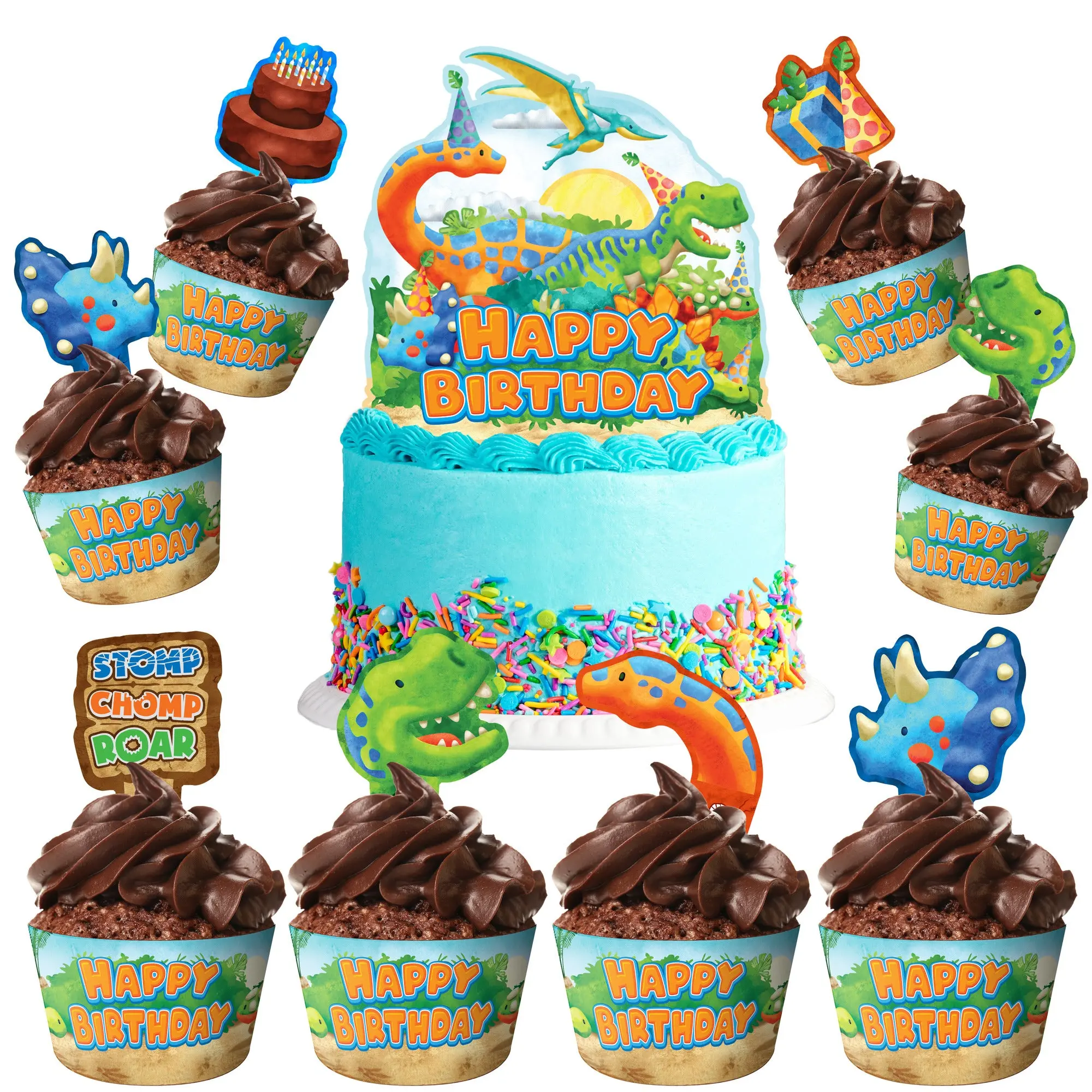 Dinosaur Cake Topper & Dinosaur Cupcake Toppers Kit