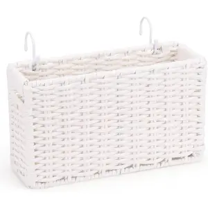 Cotton Rope Woven Bedside Caddy for Dorm Bed, Foldable Bedside Shelf Bunk Bed Accessories, College Dorm Room Essentials Hanging Organizers Storage Basket, Room Decor Magazine File Holder (White)