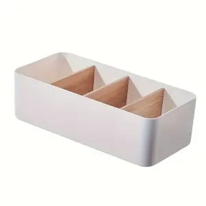 Bamboo and Wood Desktop Storage Box - Multi layer covered organizing box, durable plastic structure, space saving design, suitable for home, office, desktop and drawer organization, used for home storage, office storage, home storage, and home storage
