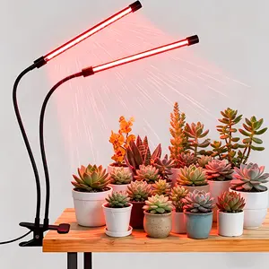 2026 Full Spectrum Dual Head LED Grow Light, Auto Timer 9 Dimmable Brightness Adjustable Gooseneck Plant Lamp for Indoor Succulents Flower Vegetables