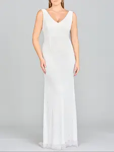 Lara Erika Beaded Draped Cowl Back V-Neck Wedding Dress