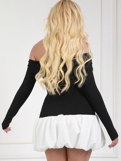 Off Shoulder Top Bubble Skirt Baby Doll Dress Women's Dress Casual Wear