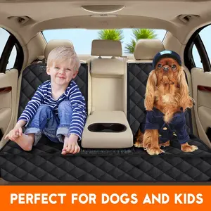 DRIVIM Premium Waterproof Dog Car Seat Cover Non-Slip Bench Protector for Back Seat Fits Most Cars Trucks SUVs with Middle Armrest Easy to Clean Durable Black Perfect for Dogs and Kids