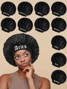 Women's Satin Sleep Cap with Zodiac Print, Wide Elastic Design, Waterproof, Foldable Hair Hat, Daily Use and Shower, Men's Sleep Cap, Haircare, Satin Hair Bonnet