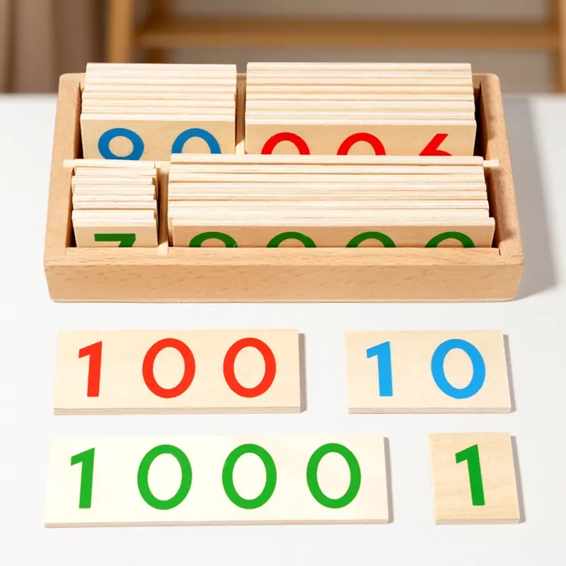 Children Wooden Number Cards 1-9000, Montessori Math Learning Toy, math learning tools, Learning Materials, Color Matching Puzzle, Early Arithmetic Education, Ages 3-8